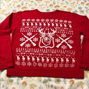 Cody James sweater men’s medium with hunting rifles, deer, winter snowflakes